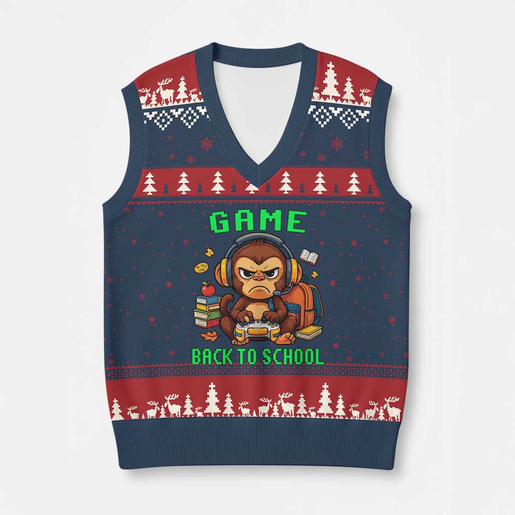 Funny Video Game V-Neck Knit Sweater Vest Cute Monkey Back To School - Wonder Print Shop