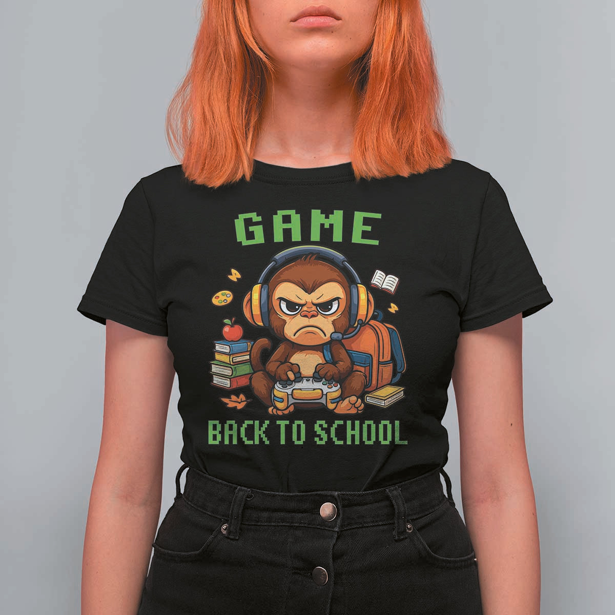 Funny Video Game T Shirt For Women Cute Monkey Back To School - Wonder Print Shop