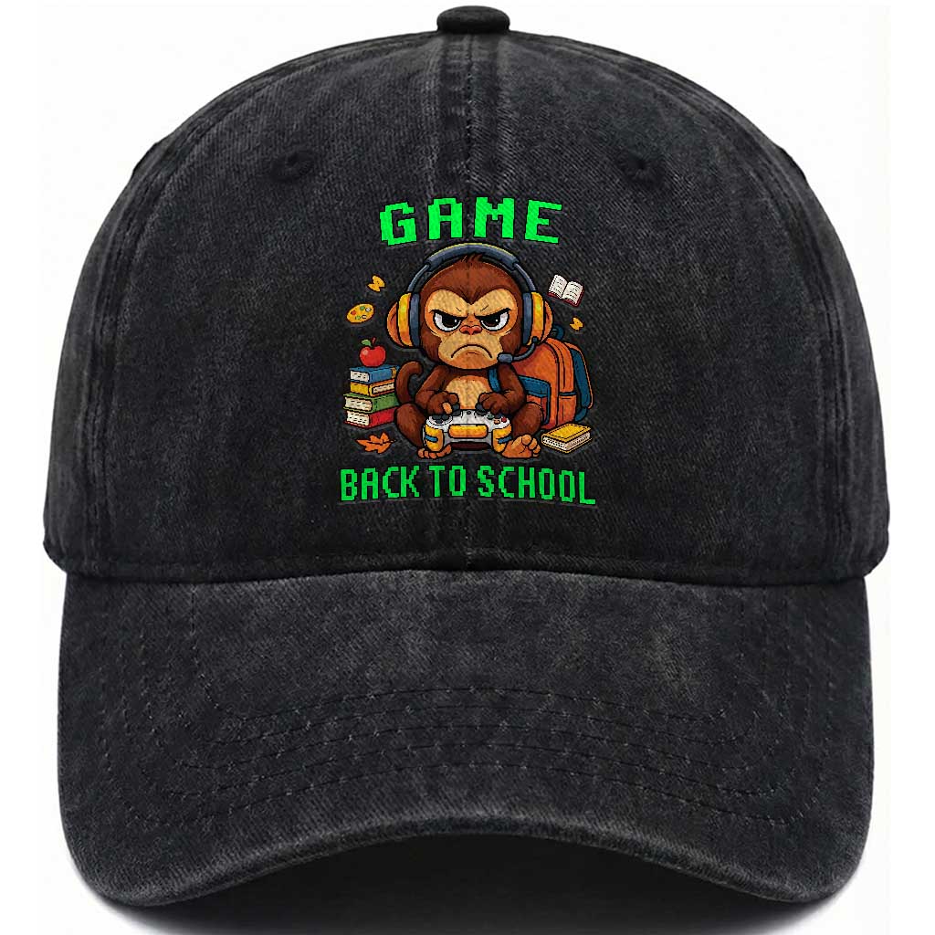 Funny Video Game Washed Cotton Baseball Cap Cute Monkey Back To School