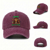 Funny Video Game Washed Cotton Baseball Cap Cute Monkey Back To School