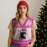 F Caw F Black Crow Halloween Meme V-Neck Knit Sweater Vest - Wonder Print Shop