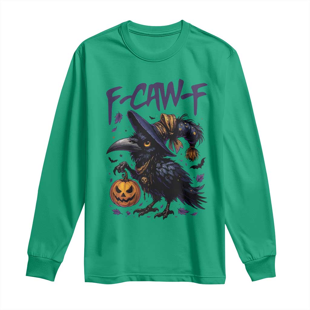 F Caw F Black Crow Halloween Meme Long Sleeve Shirt - Wonder Print Shop