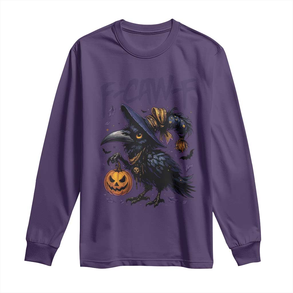 F Caw F Black Crow Halloween Meme Long Sleeve Shirt - Wonder Print Shop