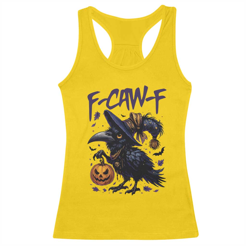 F Caw F Black Crow Halloween Meme Racerback Tank Top - Wonder Print Shop