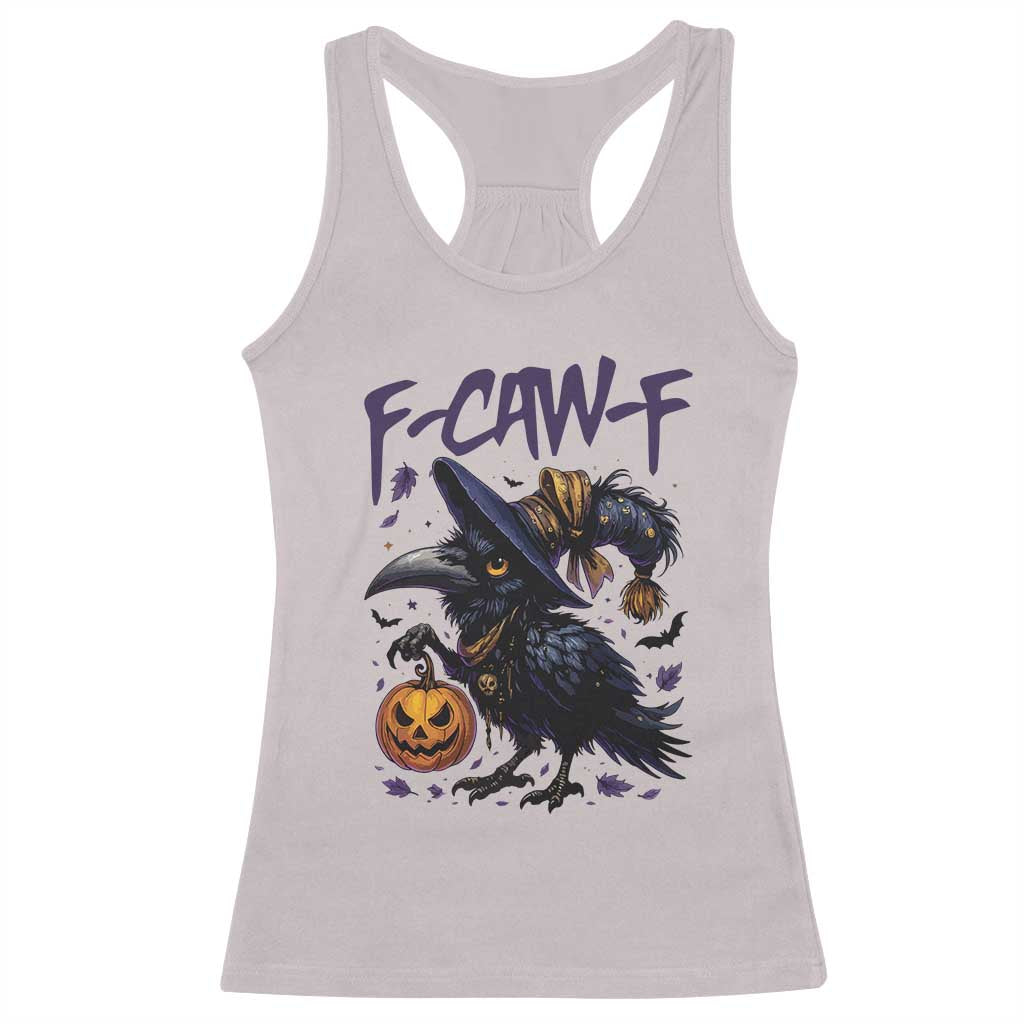 F Caw F Black Crow Halloween Meme Racerback Tank Top - Wonder Print Shop