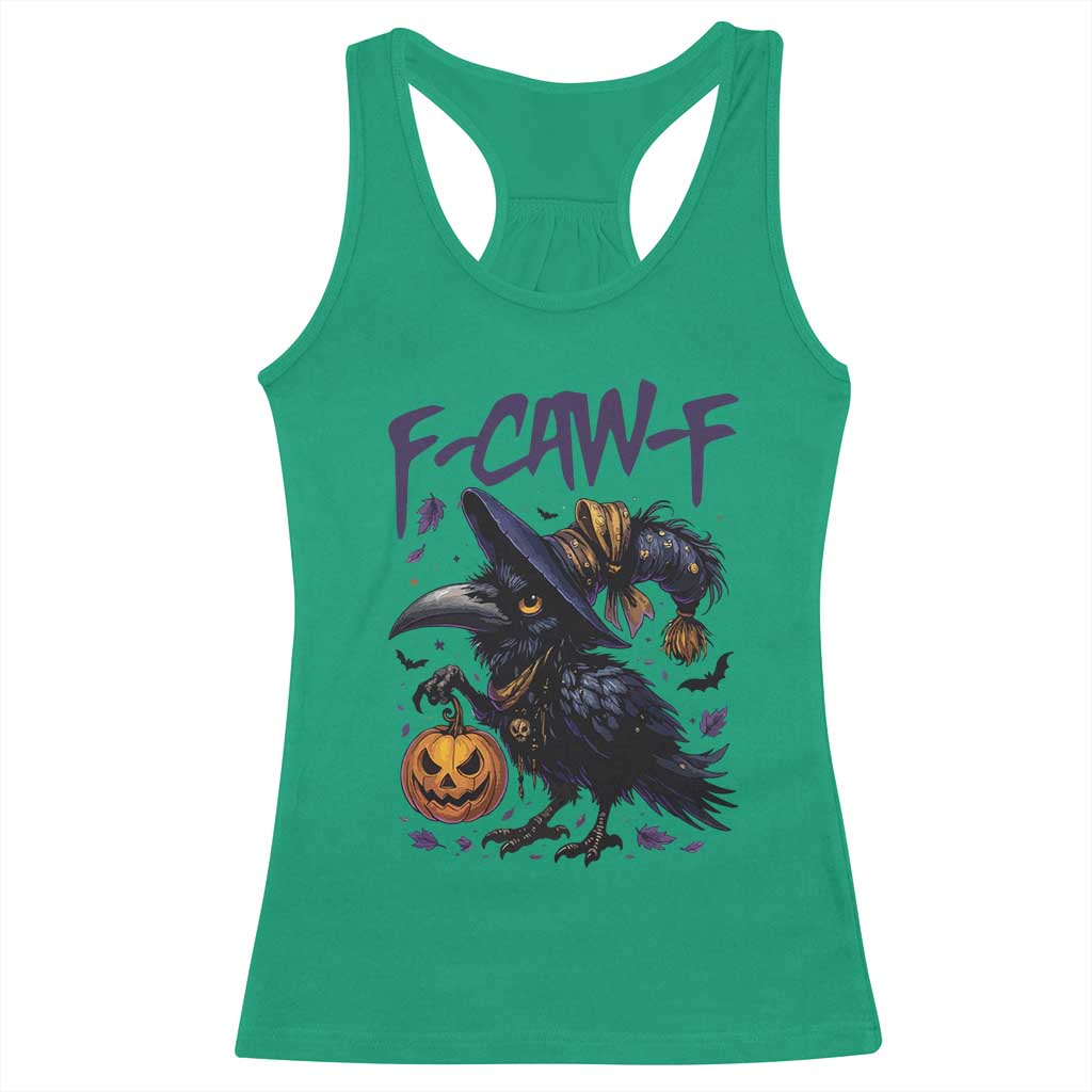 F Caw F Black Crow Halloween Meme Racerback Tank Top - Wonder Print Shop
