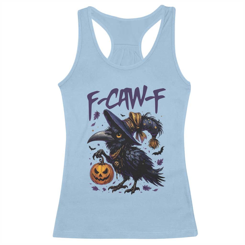 F Caw F Black Crow Halloween Meme Racerback Tank Top - Wonder Print Shop