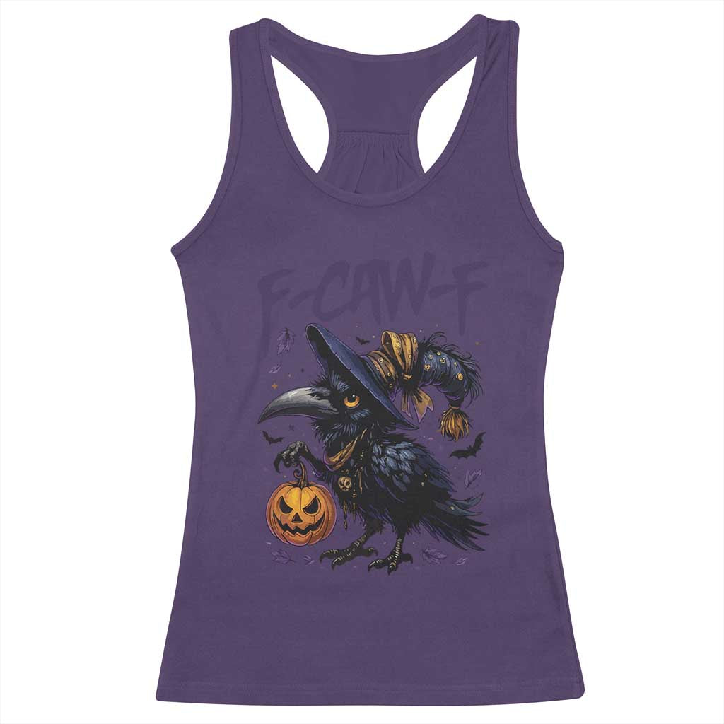 F Caw F Black Crow Halloween Meme Racerback Tank Top - Wonder Print Shop
