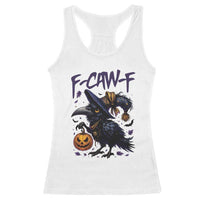 F Caw F Black Crow Halloween Meme Racerback Tank Top - Wonder Print Shop