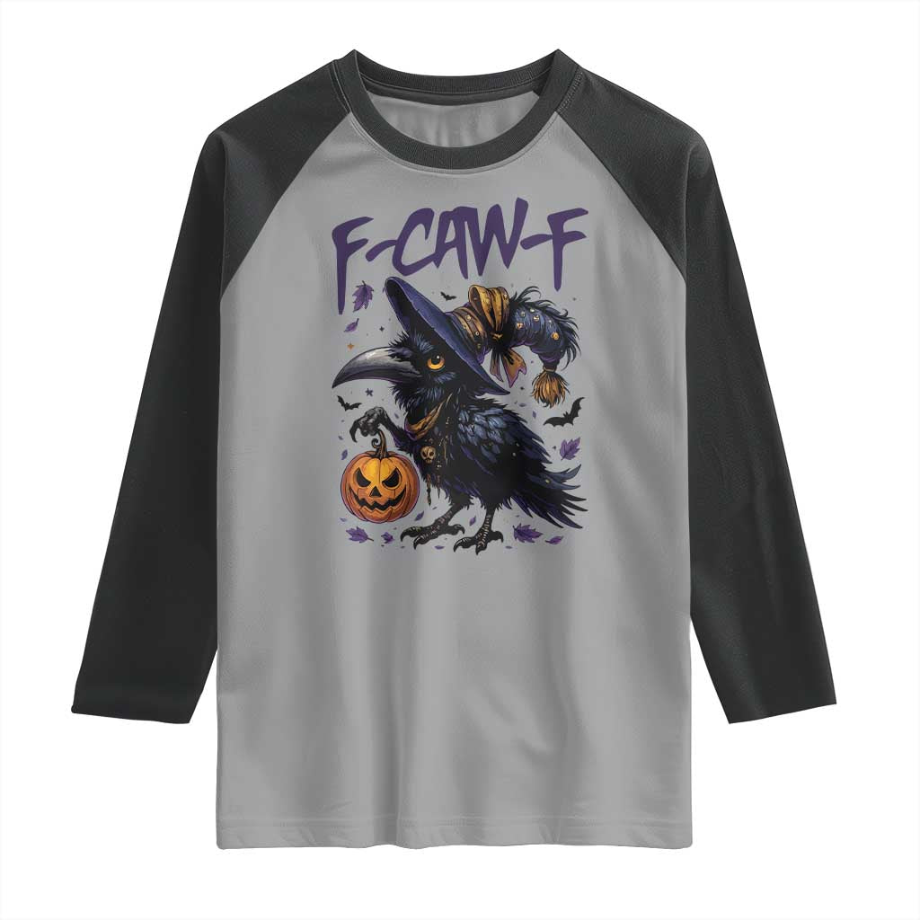 F Caw F Black Crow Halloween Meme Raglan Shirt - Wonder Print Shop