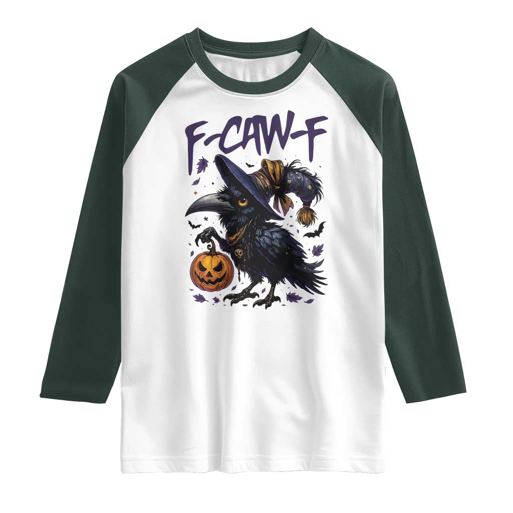 F Caw F Black Crow Halloween Meme Raglan Shirt - Wonder Print Shop