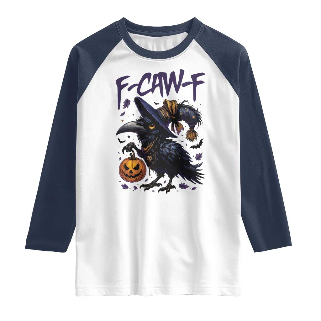 F Caw F Black Crow Halloween Meme Raglan Shirt - Wonder Print Shop
