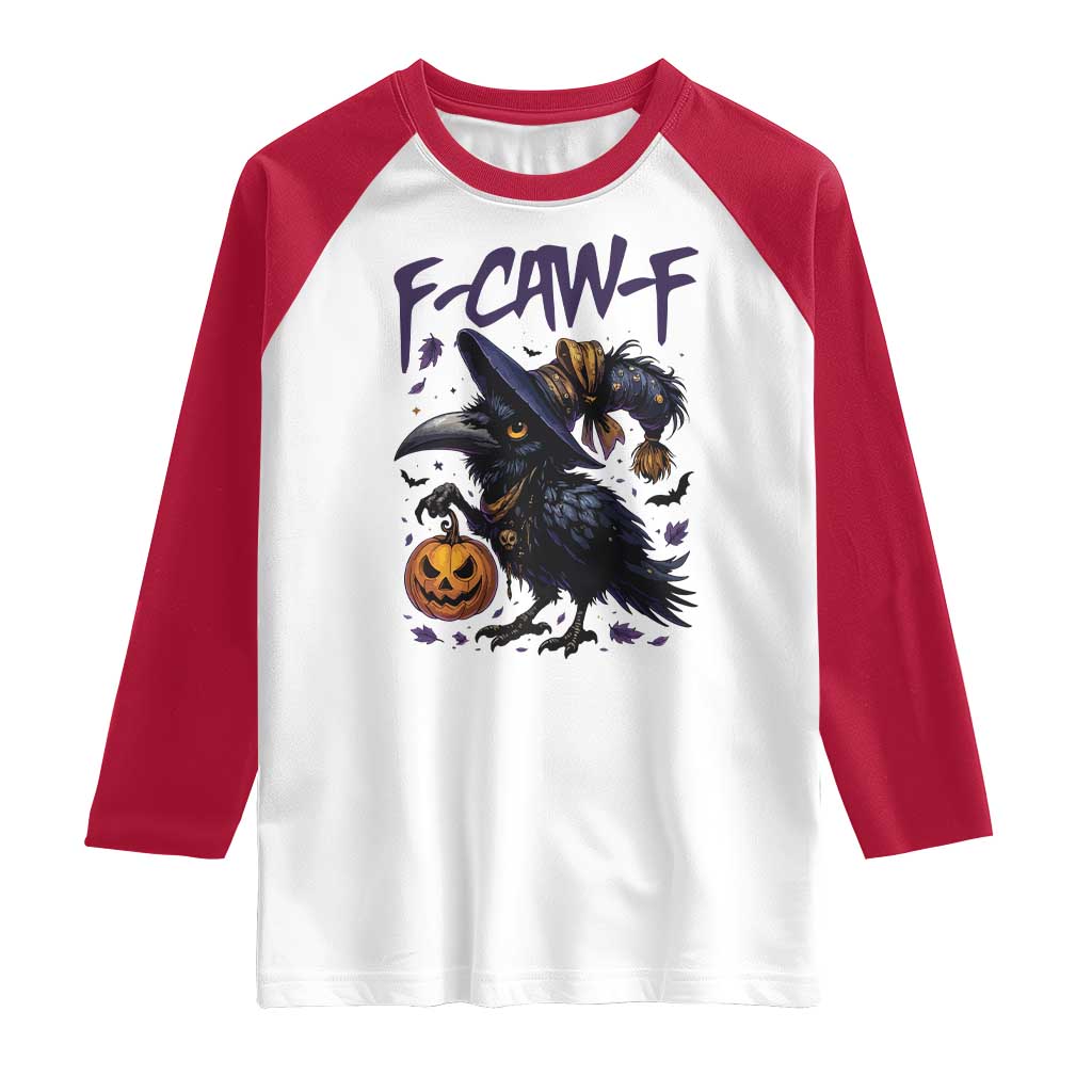 F Caw F Black Crow Halloween Meme Raglan Shirt - Wonder Print Shop