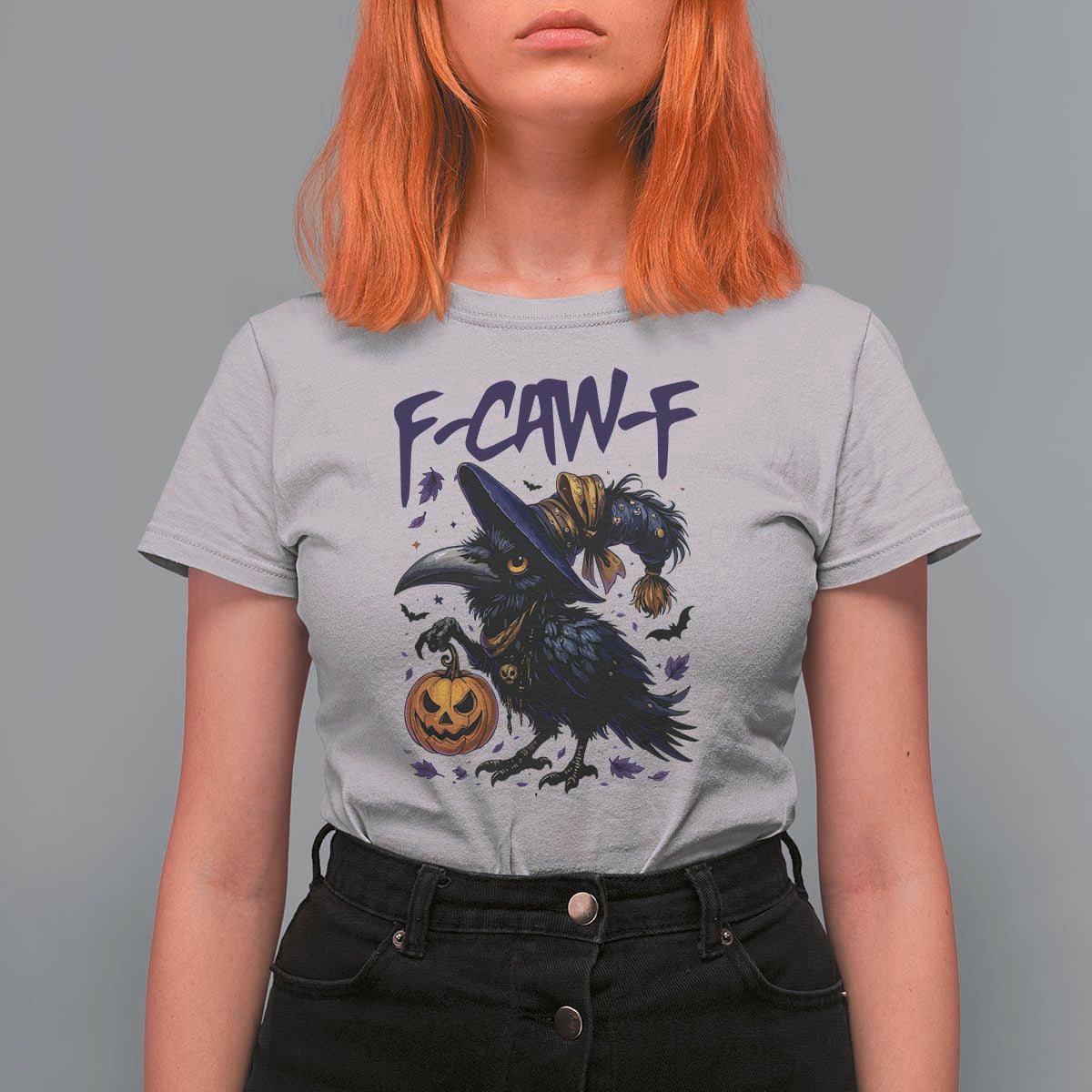F Caw F Black Crow Halloween Meme T Shirt For Women - Wonder Print Shop