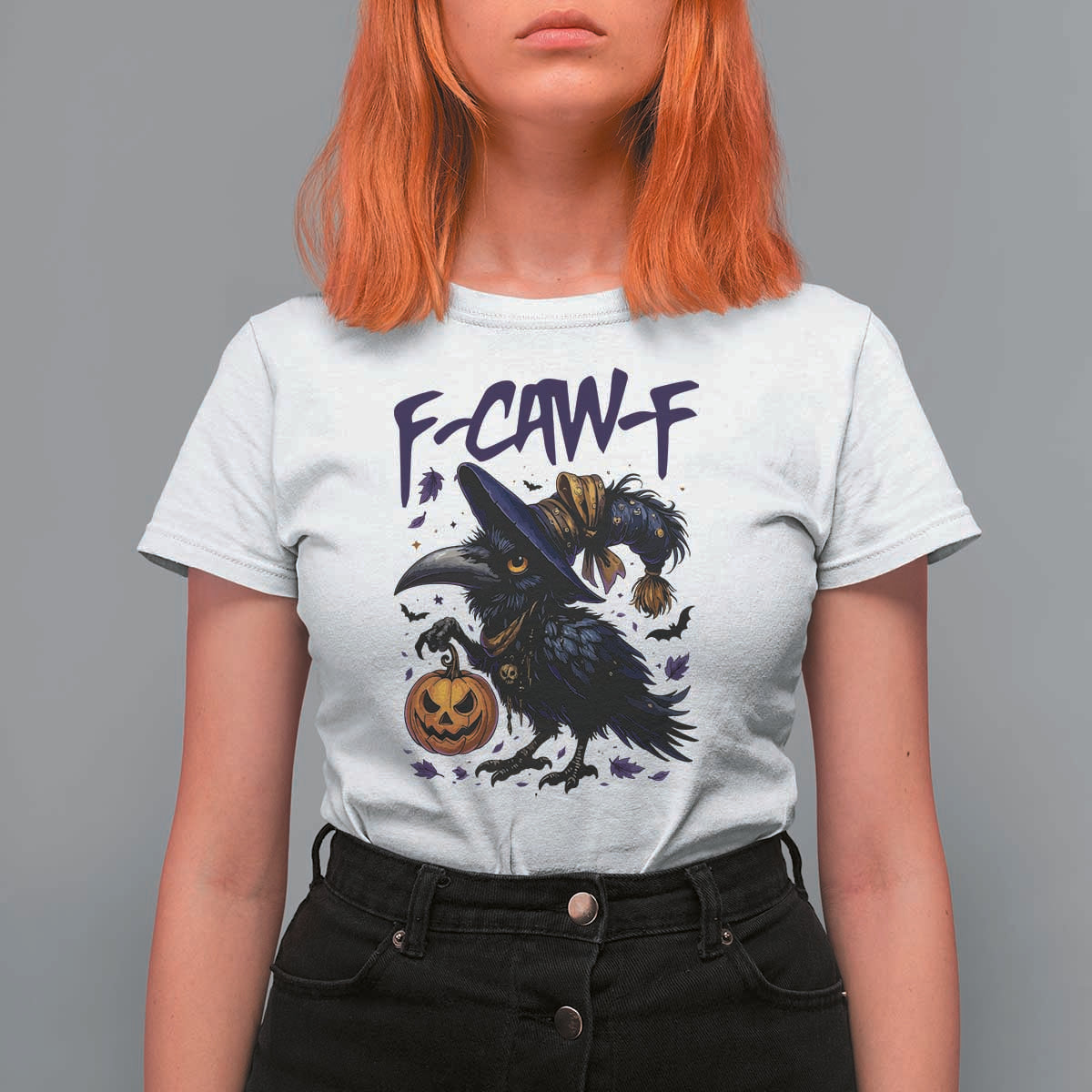 F Caw F Black Crow Halloween Meme T Shirt For Women - Wonder Print Shop