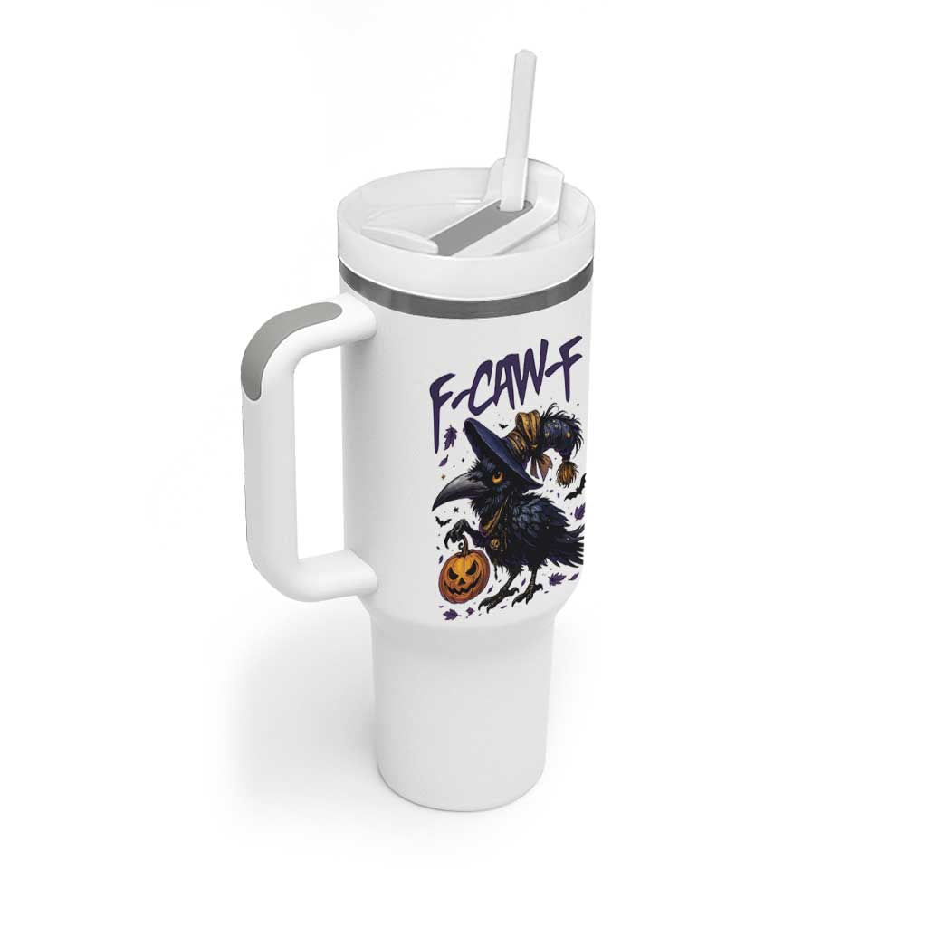 F Caw F Black Crow Halloween Meme Tumbler With Handle - Wonder Print Shop