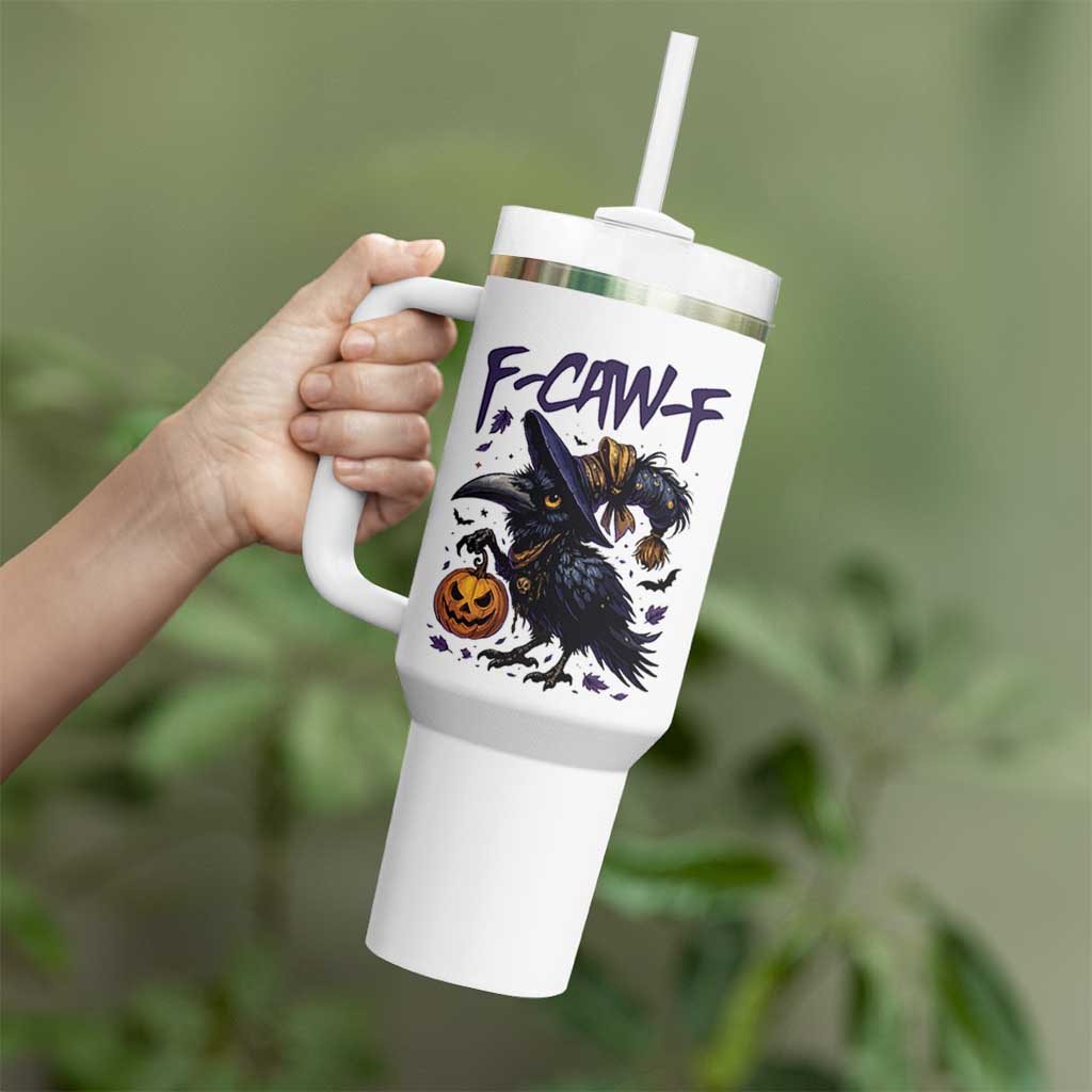 F Caw F Black Crow Halloween Meme Tumbler With Handle - Wonder Print Shop