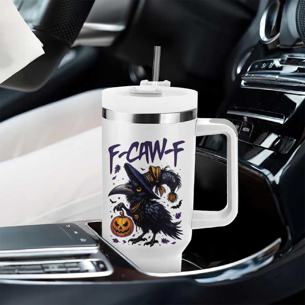 F Caw F Black Crow Halloween Meme Tumbler With Handle - Wonder Print Shop