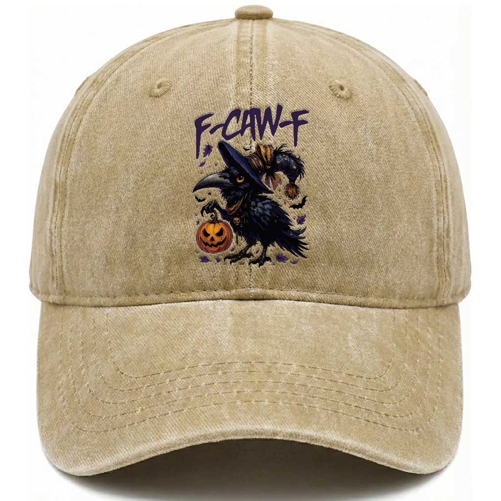 F Caw F Black Crow Halloween Meme Washed Cotton Baseball Cap