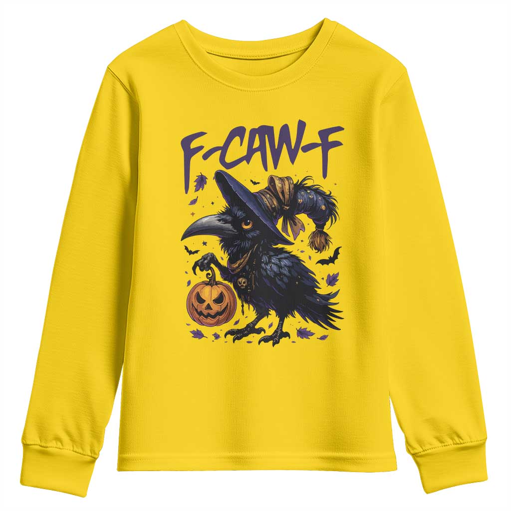 F Caw F Black Crow Halloween Meme Youth Sweatshirt - Wonder Print Shop
