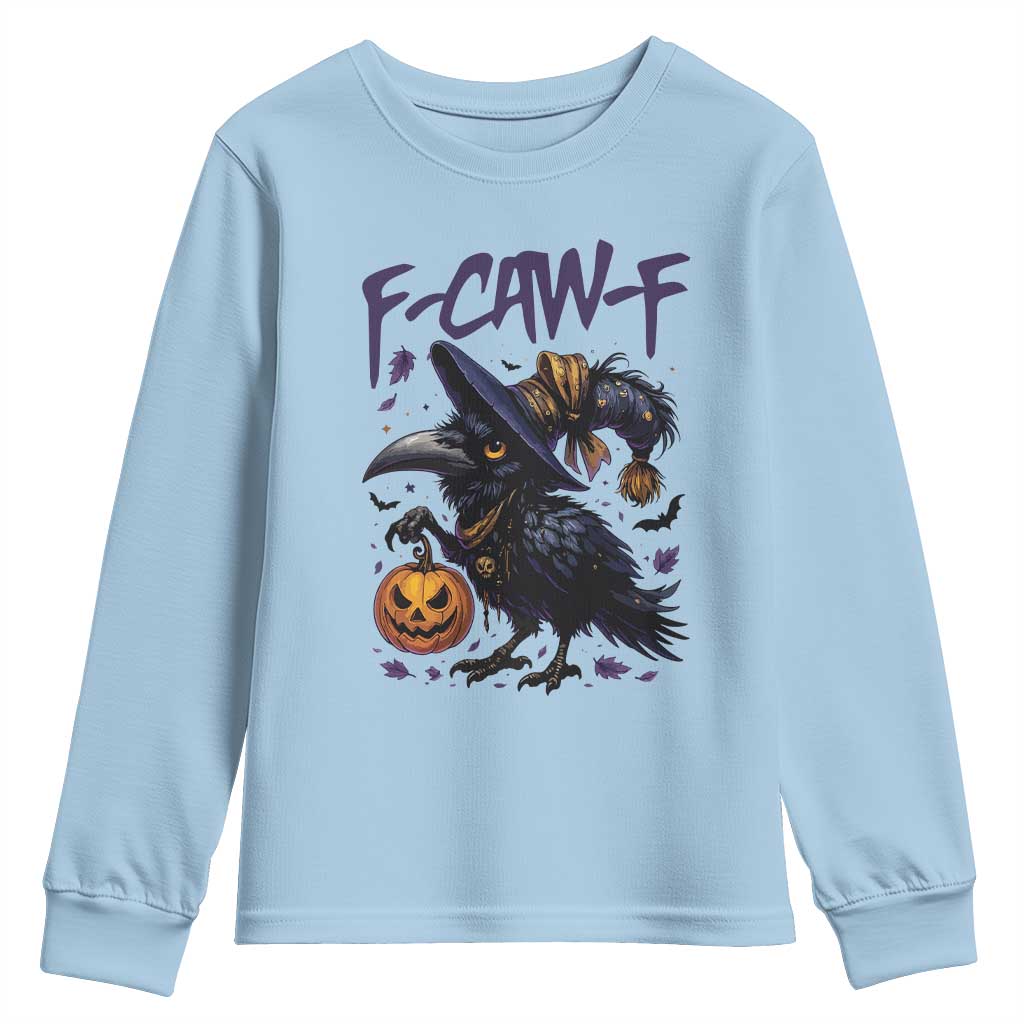 F Caw F Black Crow Halloween Meme Youth Sweatshirt - Wonder Print Shop