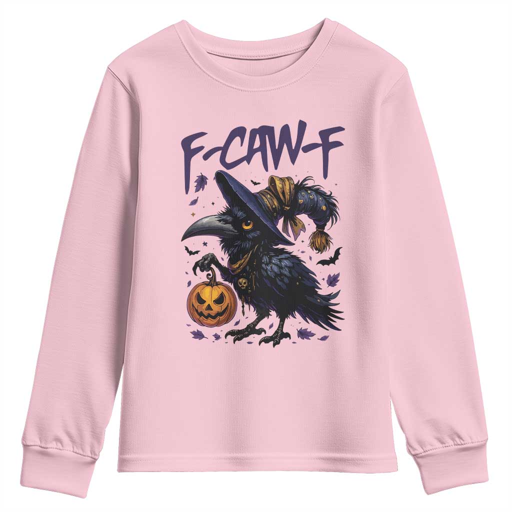 F Caw F Black Crow Halloween Meme Youth Sweatshirt - Wonder Print Shop