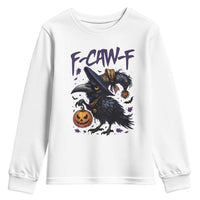 F Caw F Black Crow Halloween Meme Youth Sweatshirt - Wonder Print Shop