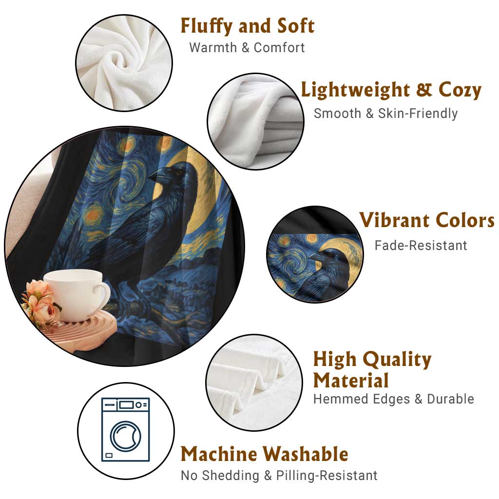 Starry Night Raven Moon Van Gogh Throw Blanket - Wonder Print Shop