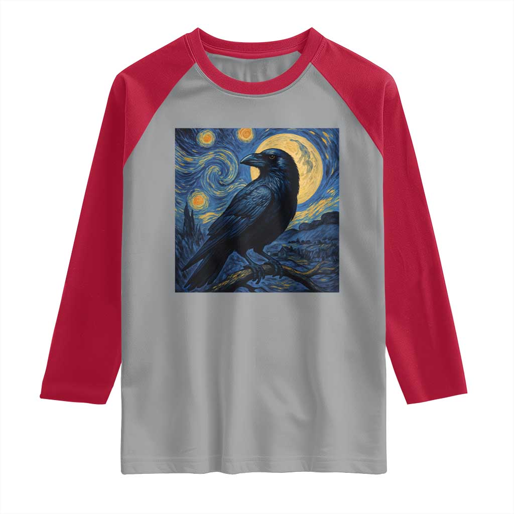 Starry Night Raven Moon Van Gogh Raglan Shirt - Wonder Print Shop