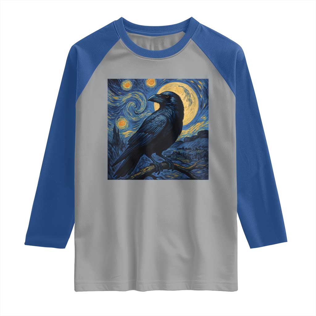 Starry Night Raven Moon Van Gogh Raglan Shirt - Wonder Print Shop