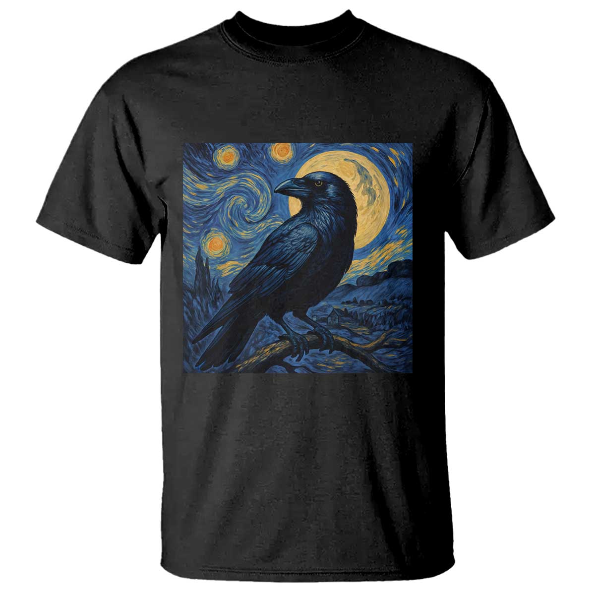 Starry Night Raven Moon Van Gogh T Shirt - Wonder Print Shop