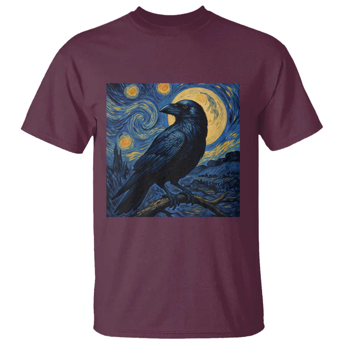 Starry Night Raven Moon Van Gogh T Shirt - Wonder Print Shop