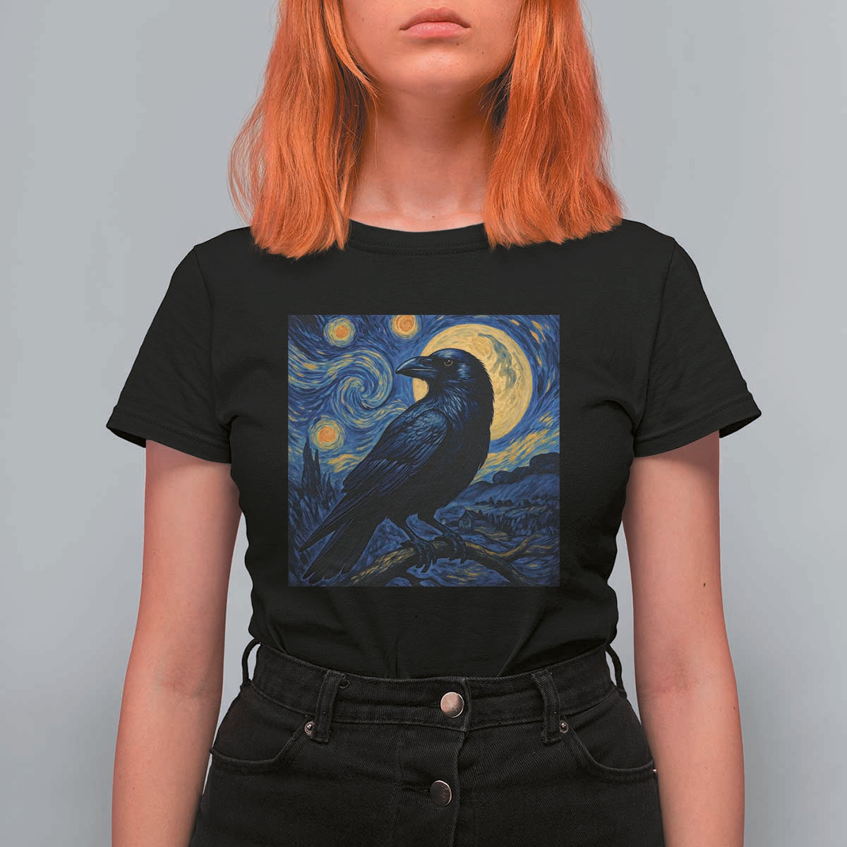Starry Night Raven Moon Van Gogh T Shirt For Women - Wonder Print Shop