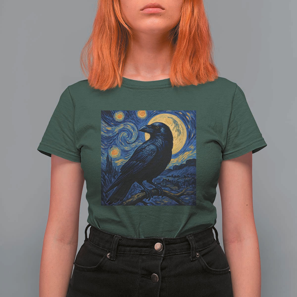 Starry Night Raven Moon Van Gogh T Shirt For Women - Wonder Print Shop