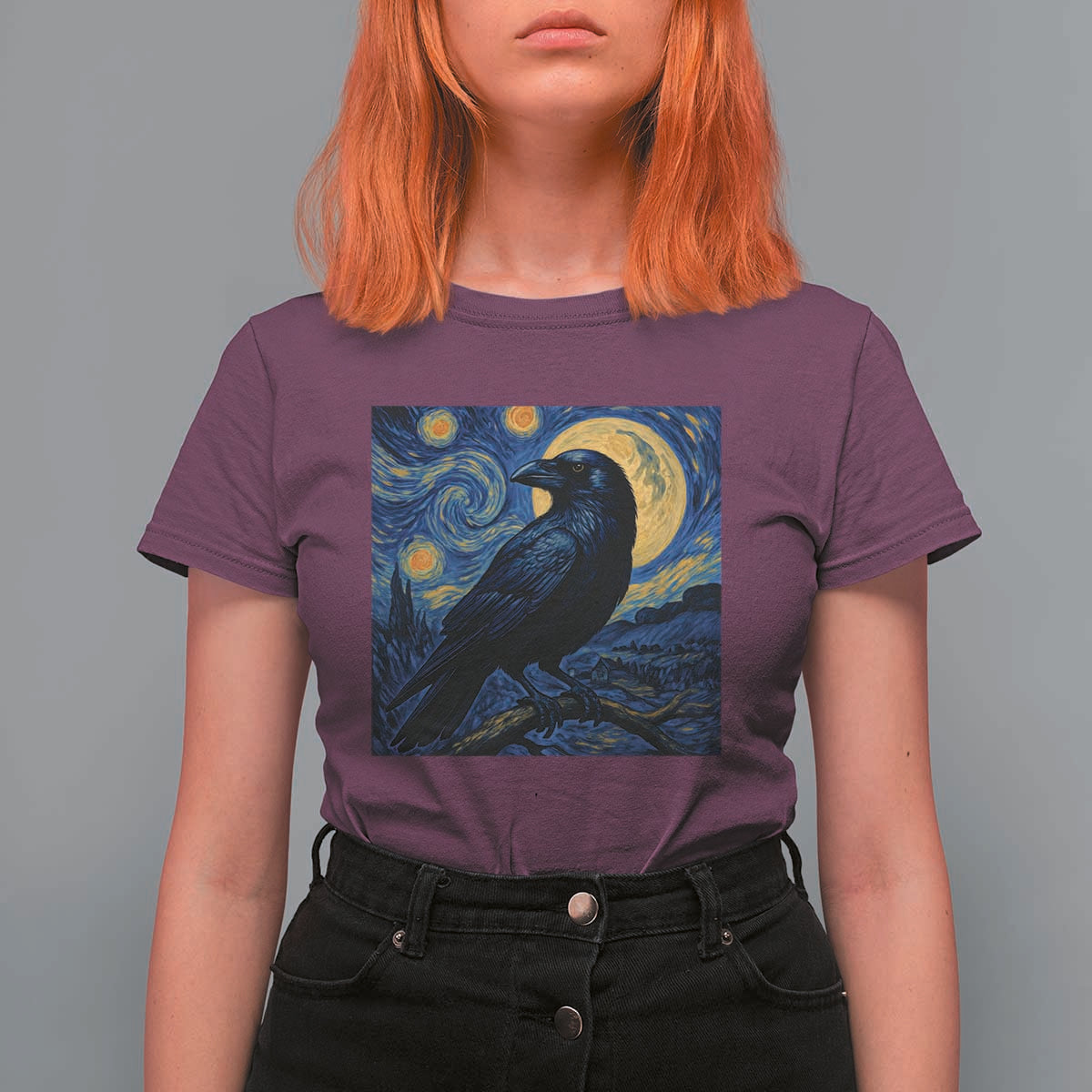 Starry Night Raven Moon Van Gogh T Shirt For Women - Wonder Print Shop
