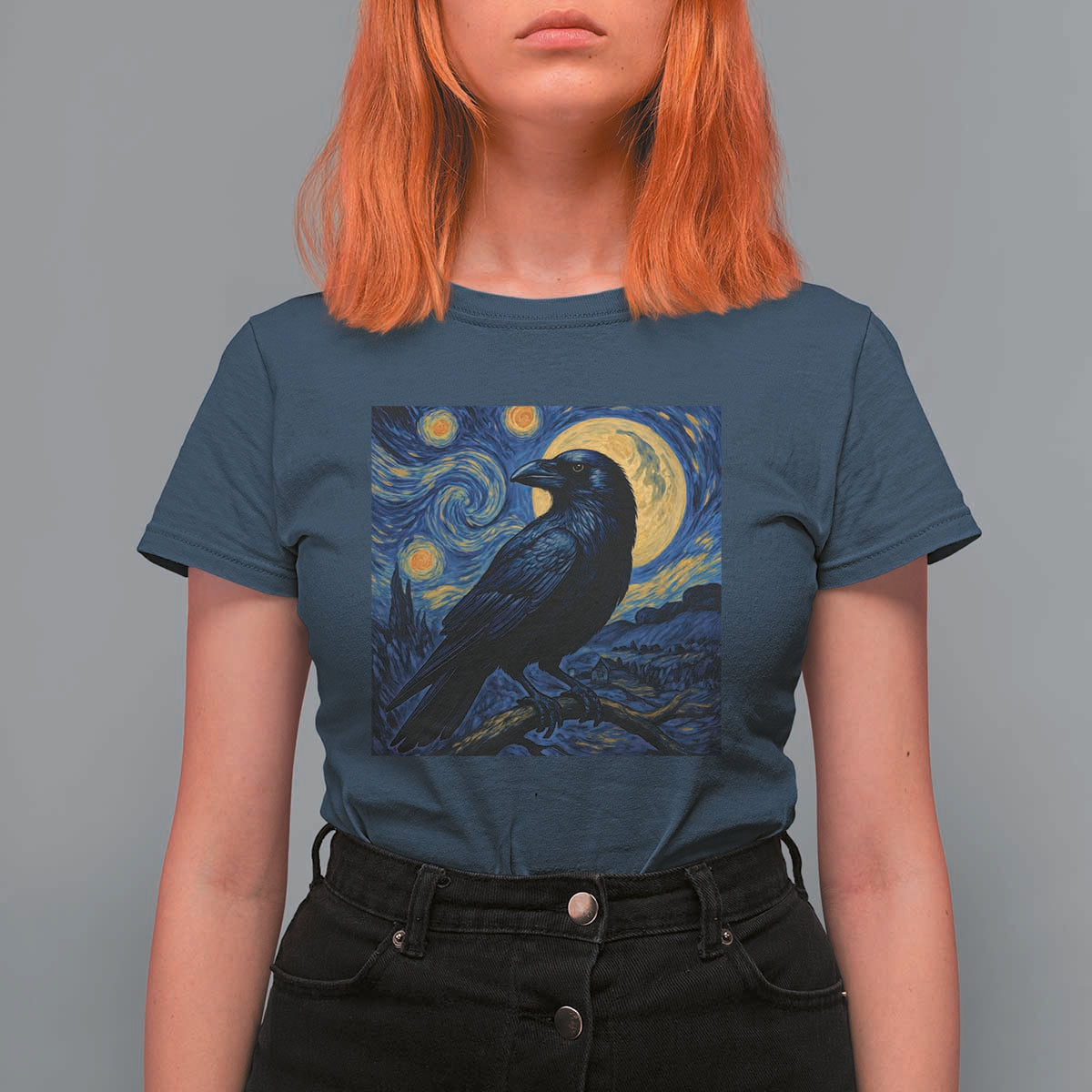 Starry Night Raven Moon Van Gogh T Shirt For Women - Wonder Print Shop