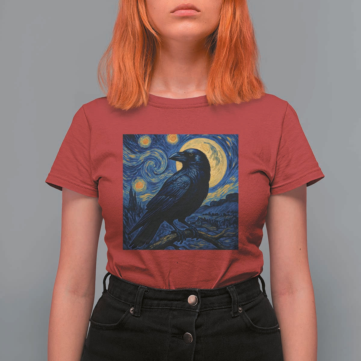 Starry Night Raven Moon Van Gogh T Shirt For Women - Wonder Print Shop