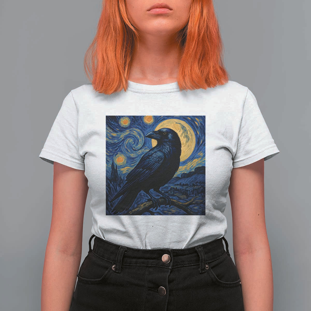 Starry Night Raven Moon Van Gogh T Shirt For Women - Wonder Print Shop