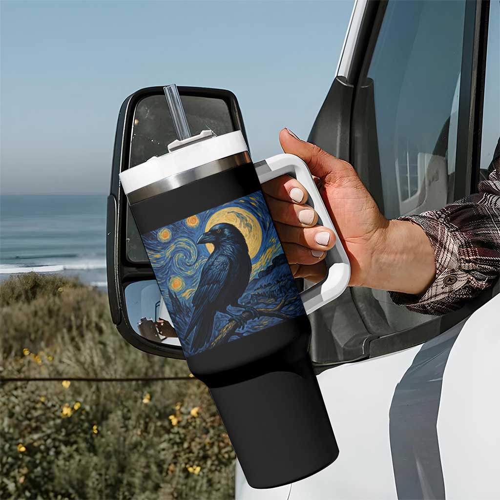 Starry Night Raven Moon Van Gogh Tumbler With Handle - Wonder Print Shop