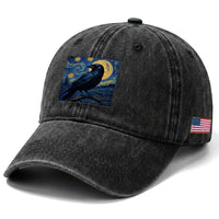 Starry Night Raven Moon Van Gogh Washed Cotton Baseball Cap