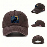 Starry Night Raven Moon Van Gogh Washed Cotton Baseball Cap