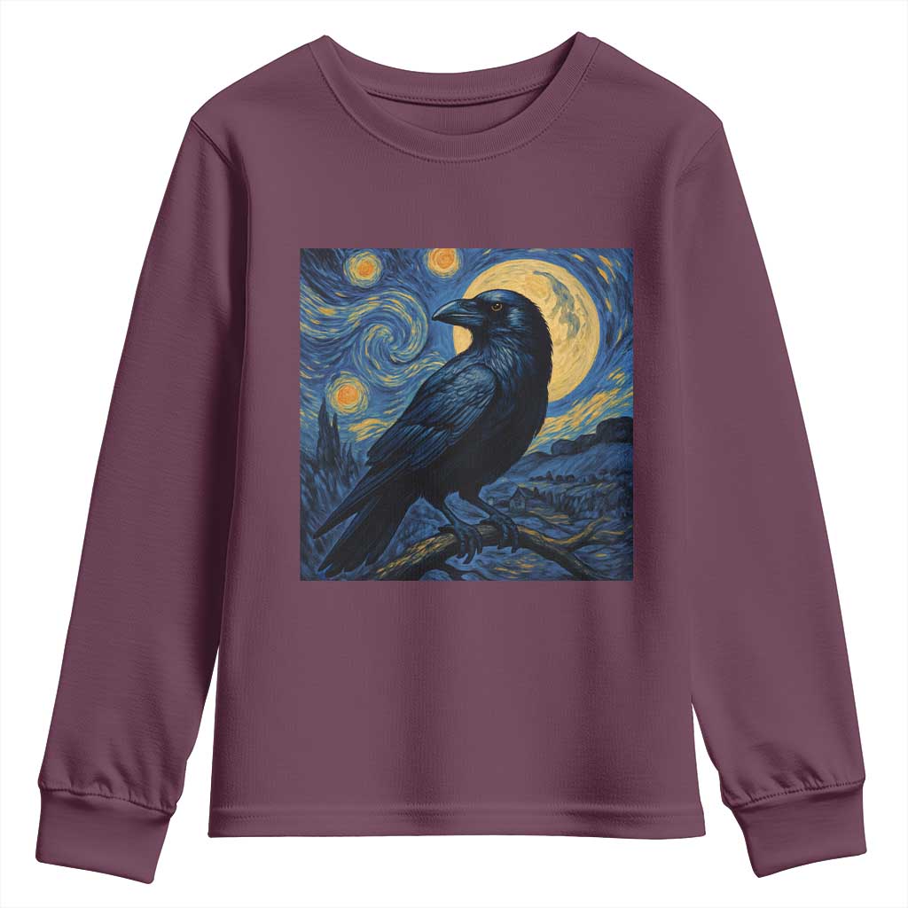 Starry Night Raven Moon Van Gogh Youth Sweatshirt - Wonder Print Shop
