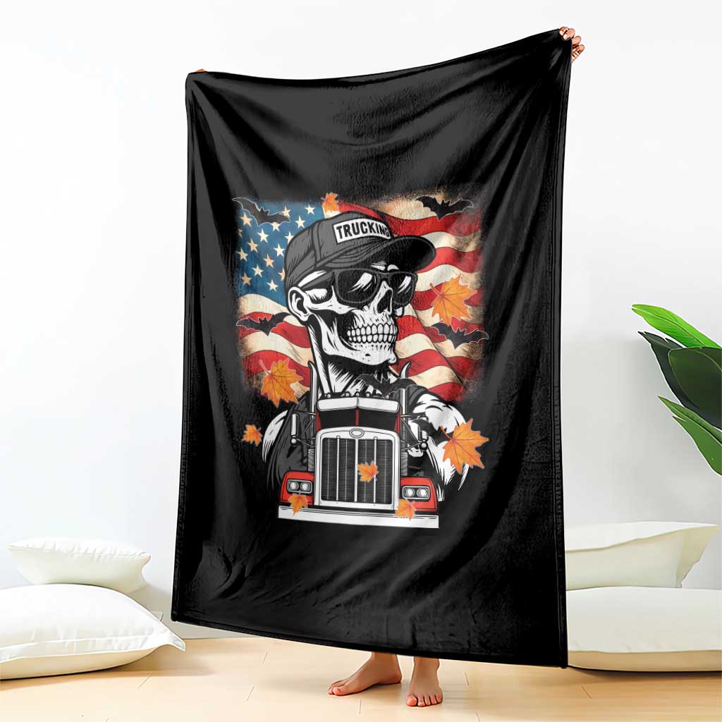 Patriotic Trucker Skeleton American Flag Throw Blanket - Wonder Print Shop