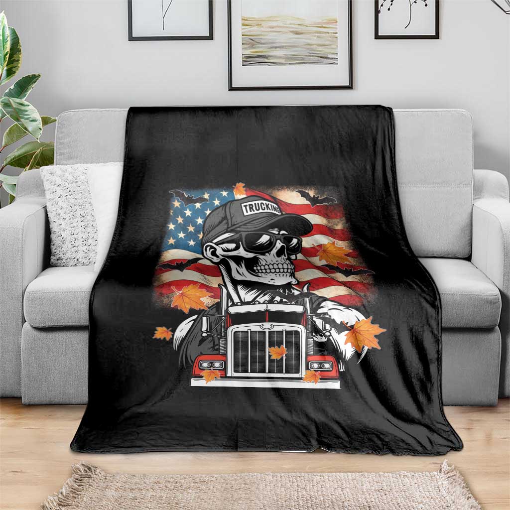 Patriotic Trucker Skeleton American Flag Throw Blanket - Wonder Print Shop