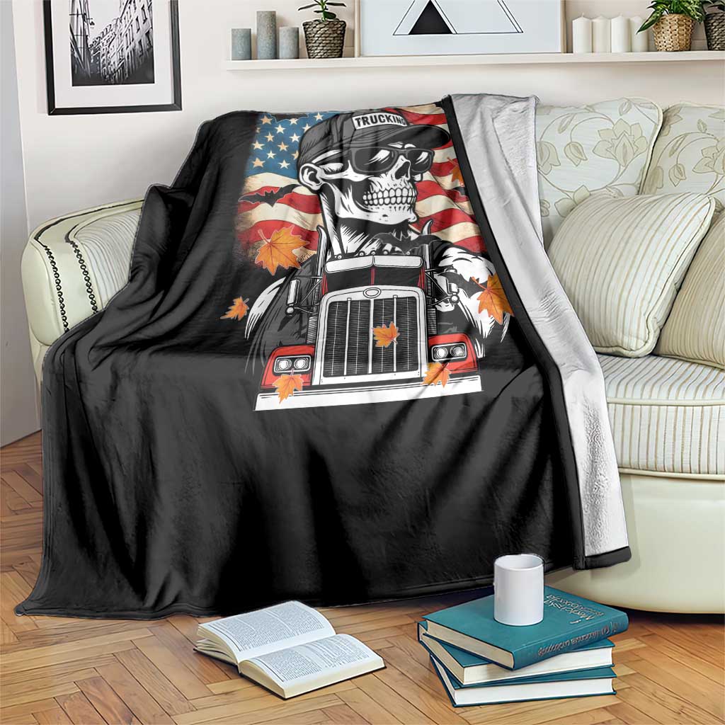 Patriotic Trucker Skeleton American Flag Throw Blanket - Wonder Print Shop