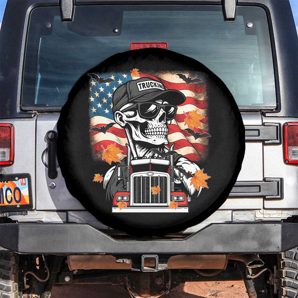 Patriotic Trucker Skeleton American Flag Spare Tire Cover - Wonder Print Shop
