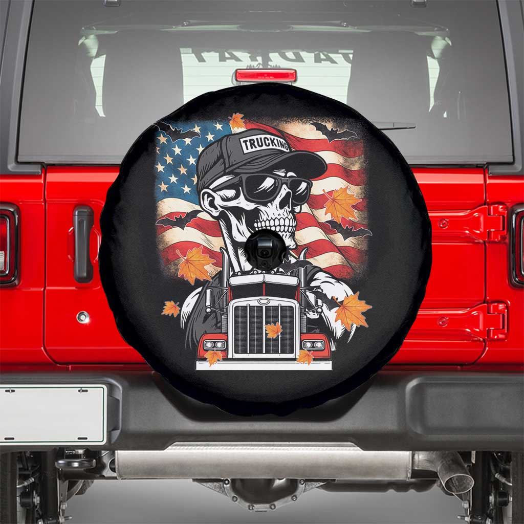 Patriotic Trucker Skeleton American Flag Spare Tire Cover - Wonder Print Shop