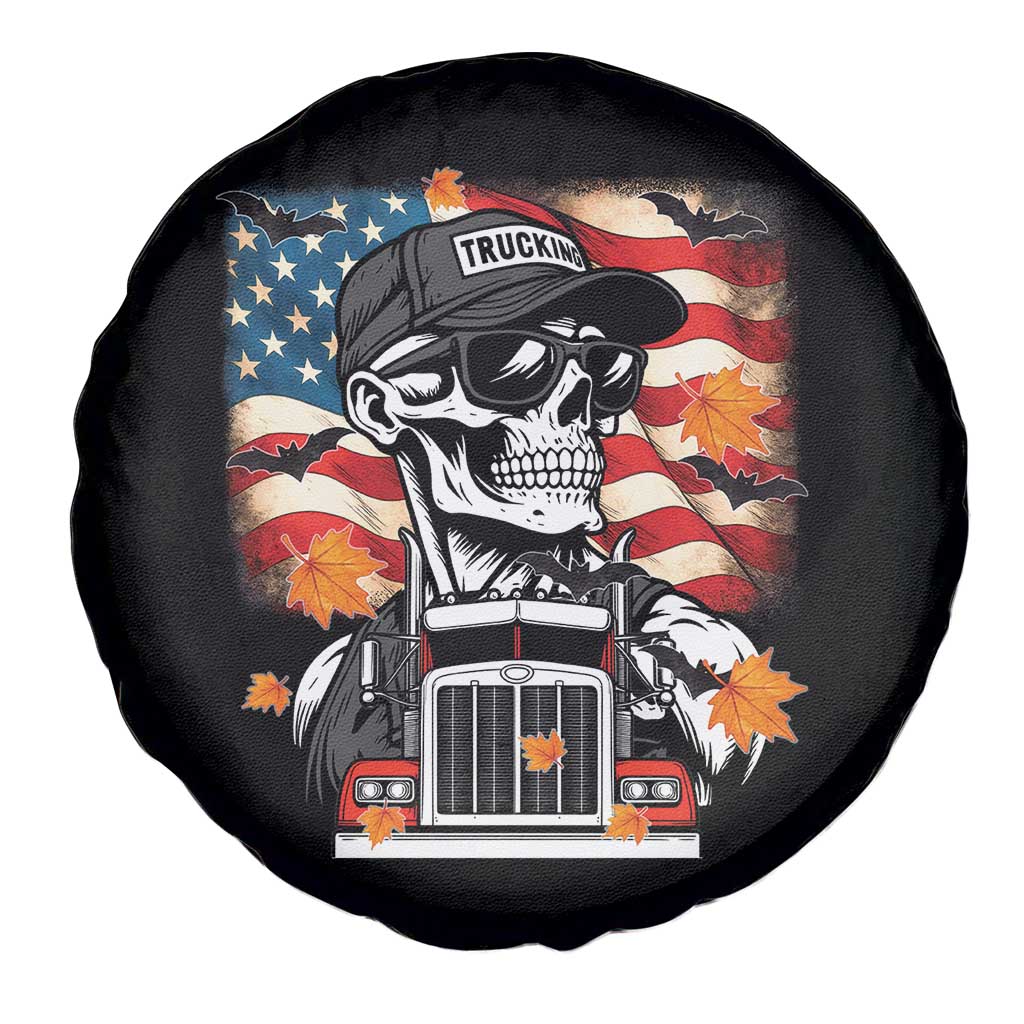 Patriotic Trucker Skeleton American Flag Spare Tire Cover - Wonder Print Shop