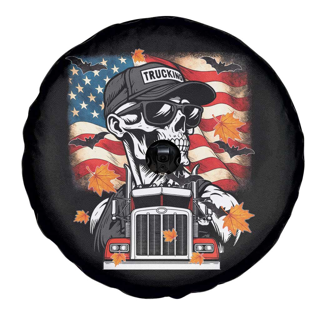 Patriotic Trucker Skeleton American Flag Spare Tire Cover - Wonder Print Shop