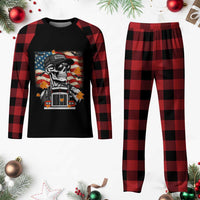 Patriotic Trucker Skeleton American Flag Plaid Pajama Set - Wonder Print Shop
